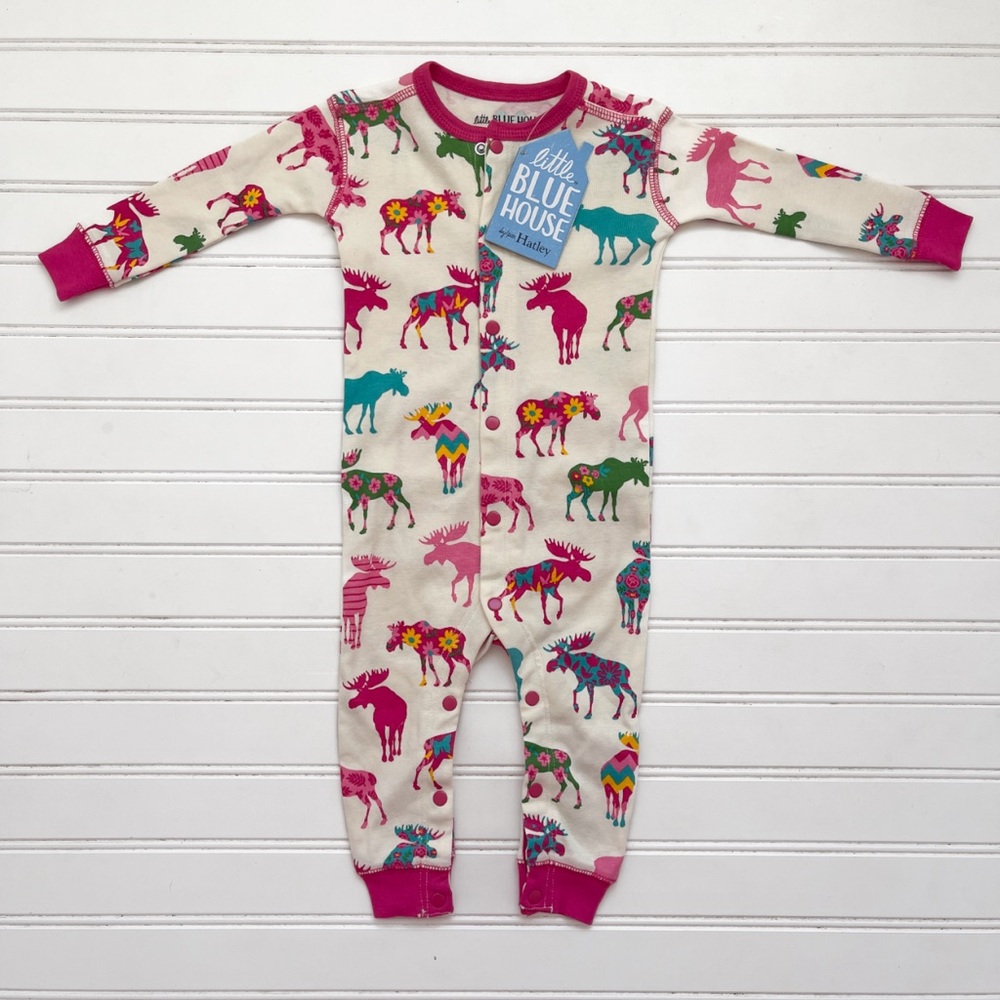 LITTLE BLUE HOUSE by HATLEY NWT Girls “I Moose Me Dreaming” Diaper Peep Pajamas